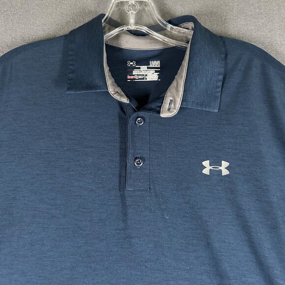 Auburn Under Armour Shirt Mens Large Loose Fit HeatGear Navy Blue Polo Shirt - Picture 5 of 12